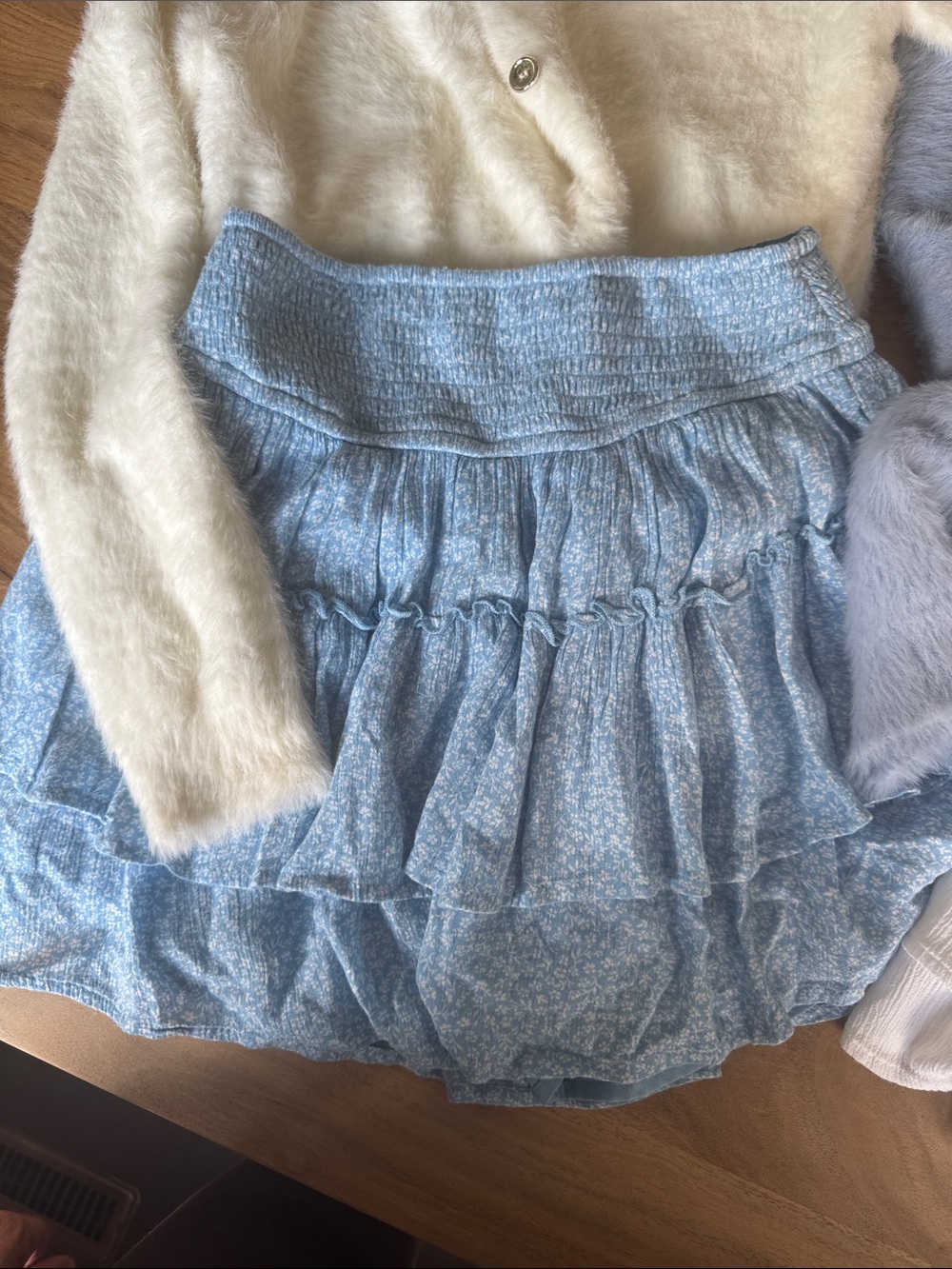 Hollister Cream & Light Blue Fuzzy Cardigan and skirt sets- Cozy Layering - Picture 6 of 10